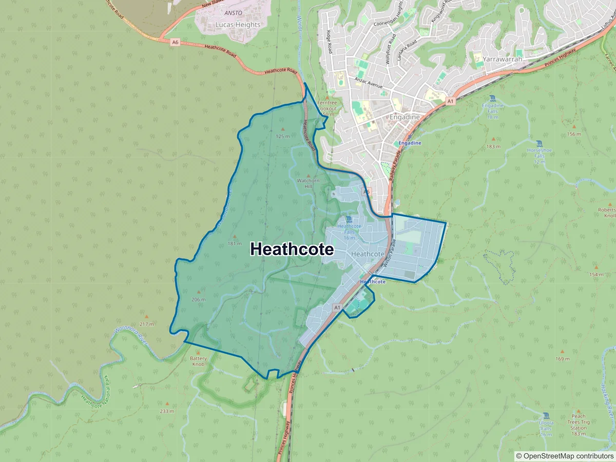 Map of Heathcote, NSW, Australia