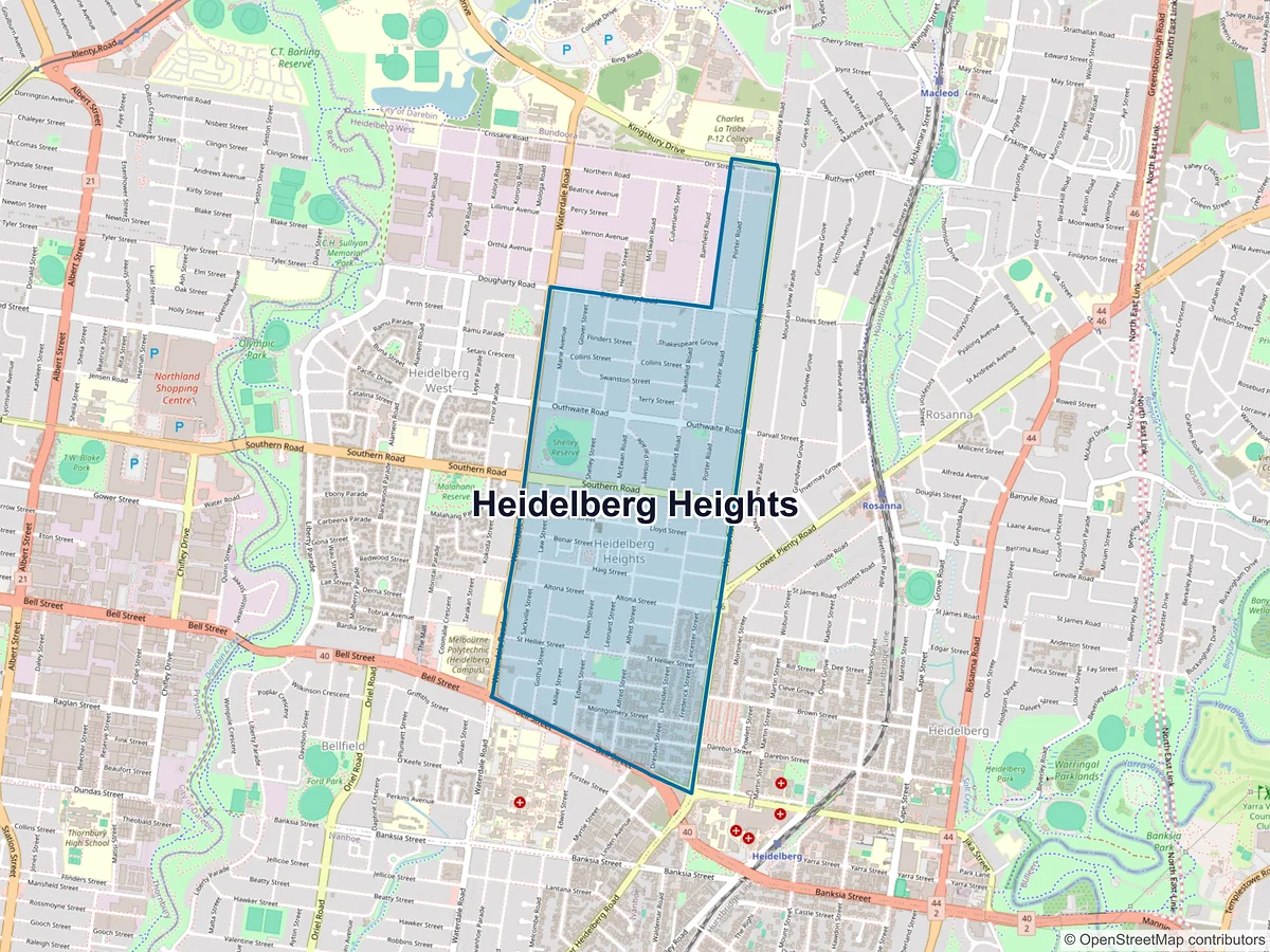 Map of Heidelberg Heights, VIC, Australia
