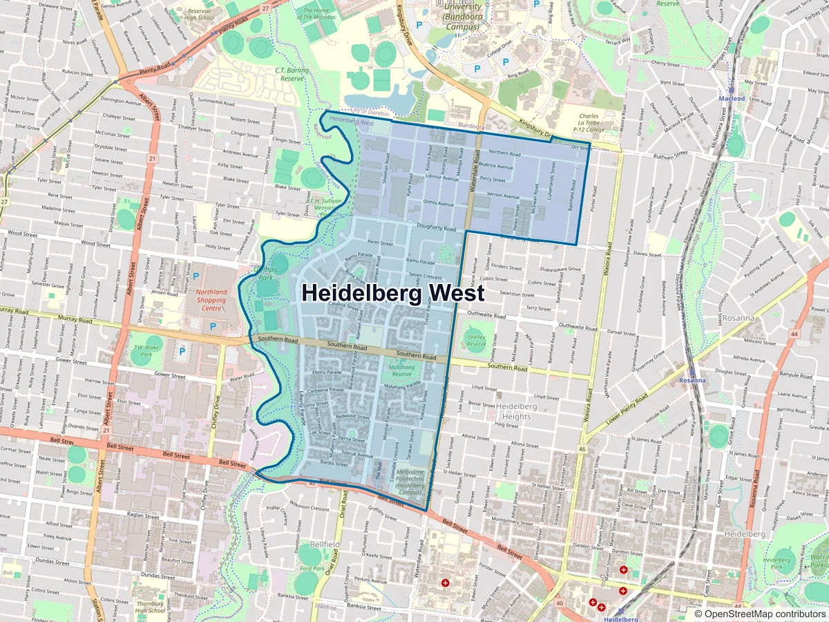 Map of Heidelberg West, VIC, Australia