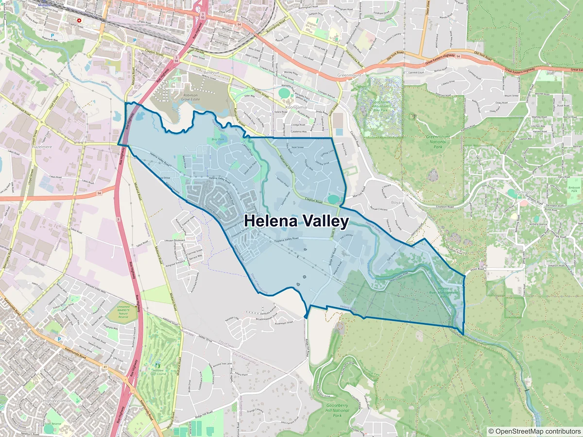 Map of Helena Valley, WA, Australia