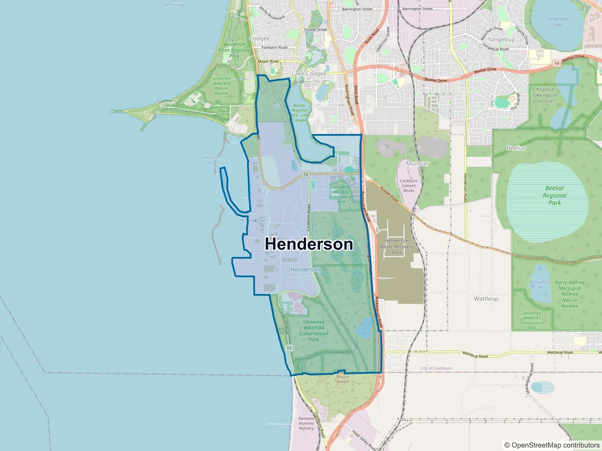 Map of Henderson, WA, Australia