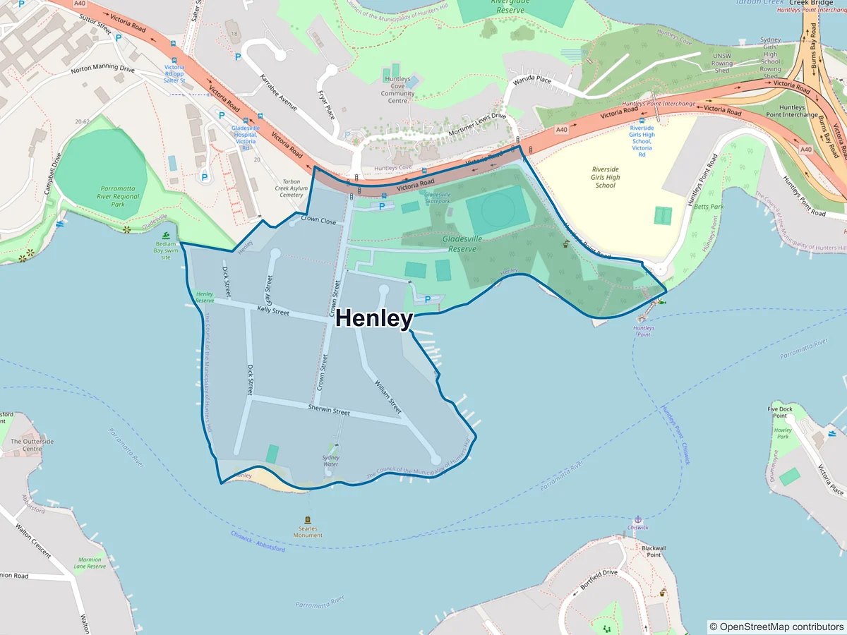 Map of Henley, NSW, Australia