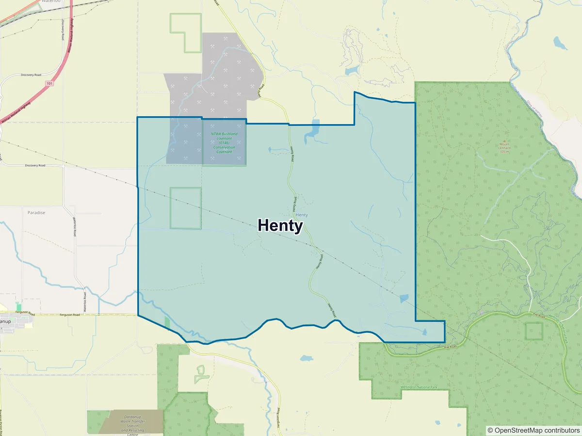 Map of Henty, WA, Australia
