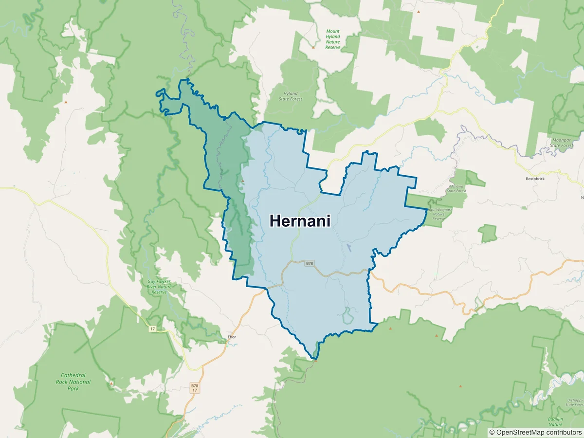 Map of Hernani, NSW, Australia