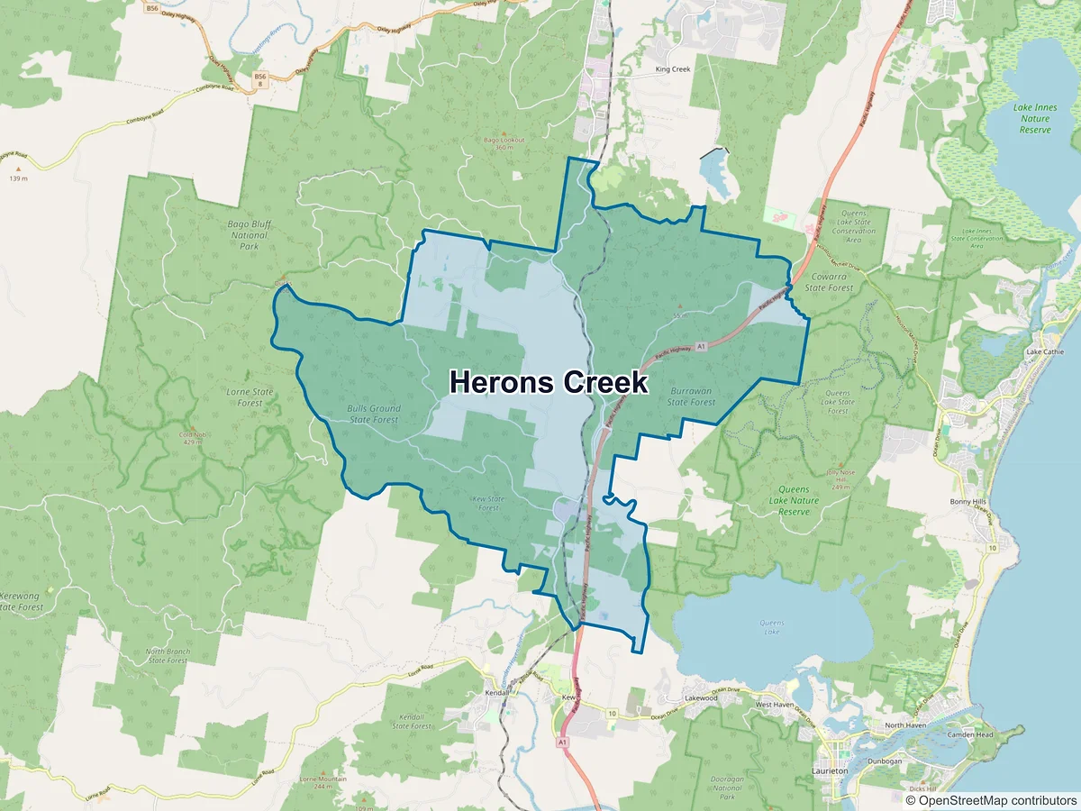 Map of Herons Creek, NSW, Australia