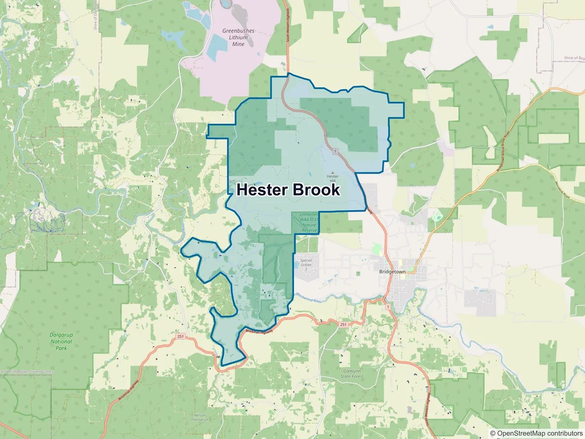 Map of Hester Brook, WA, Australia