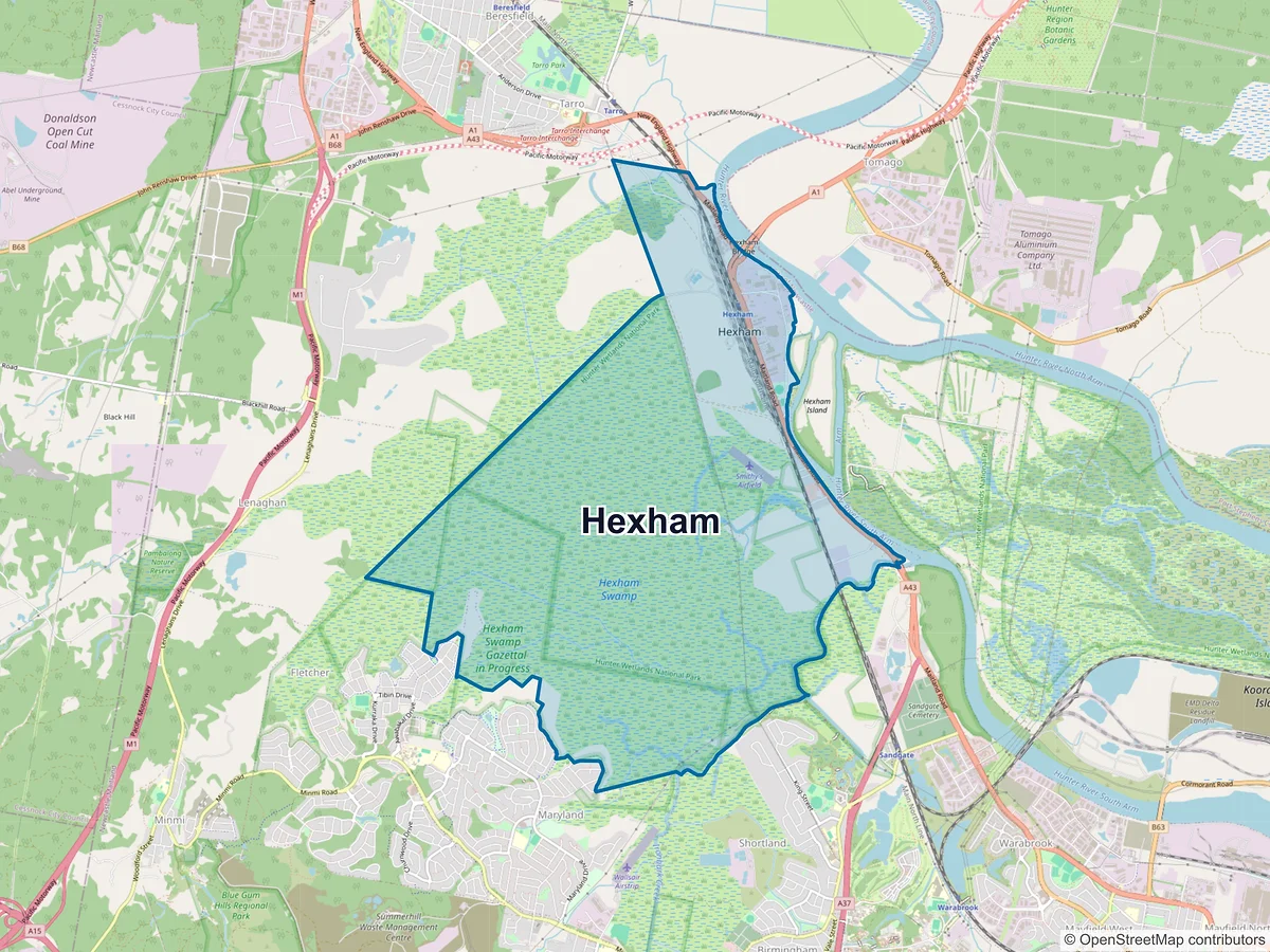 Map of Hexham, NSW, Australia