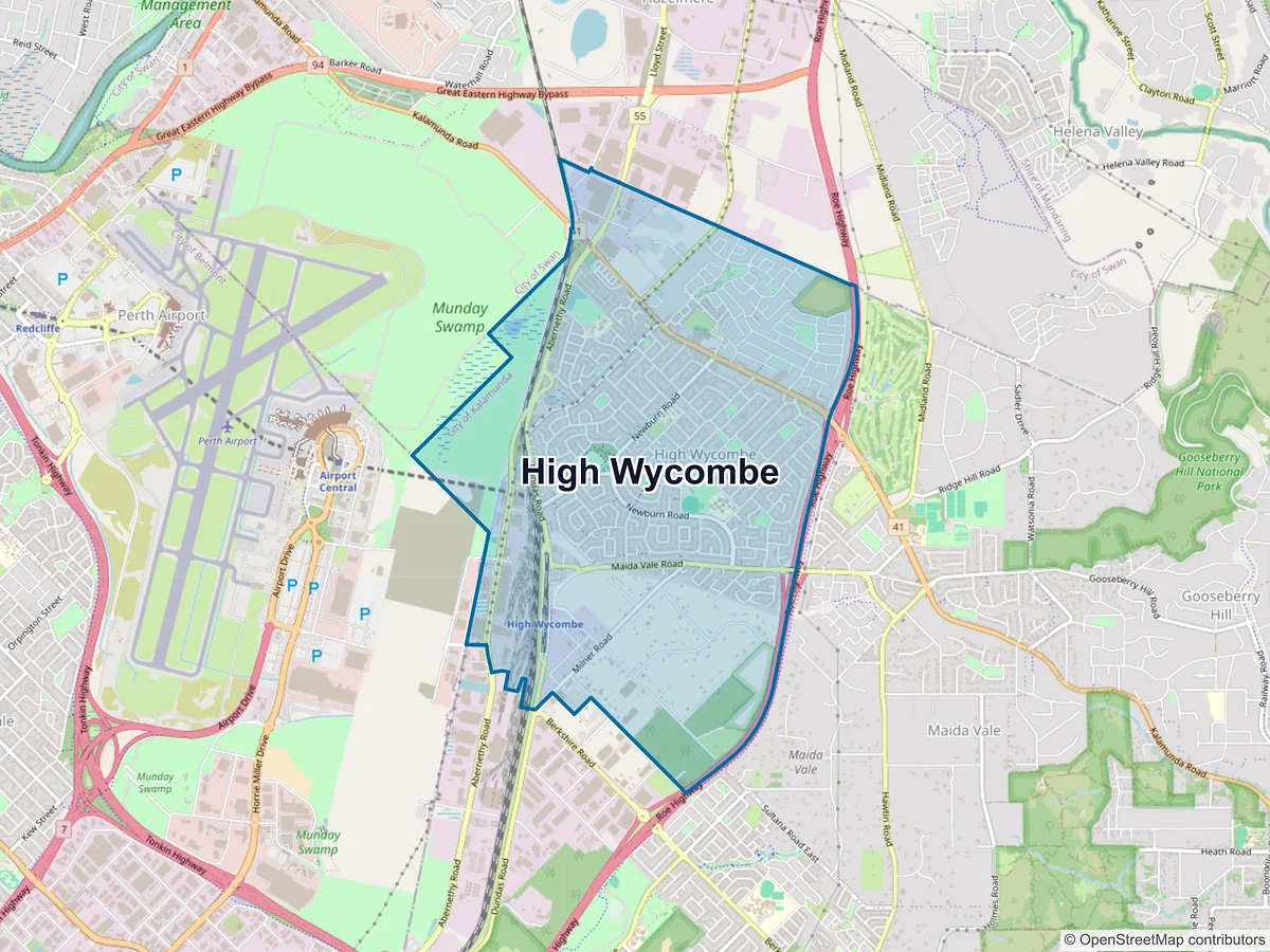 Map of High Wycombe, WA, Australia