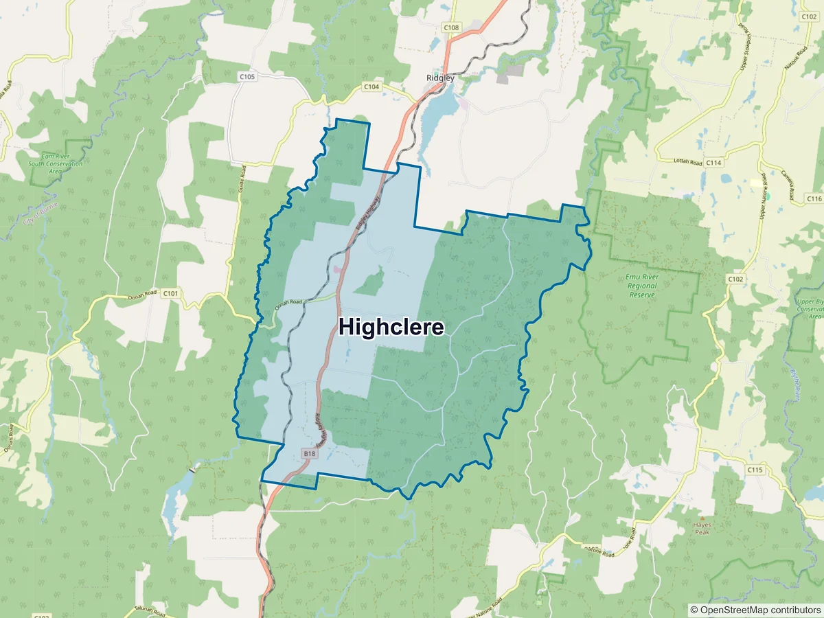 Map of Highclere, TAS, Australia