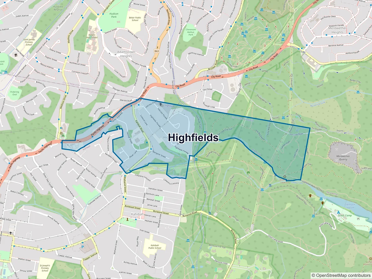 Map of Highfields, NSW, Australia