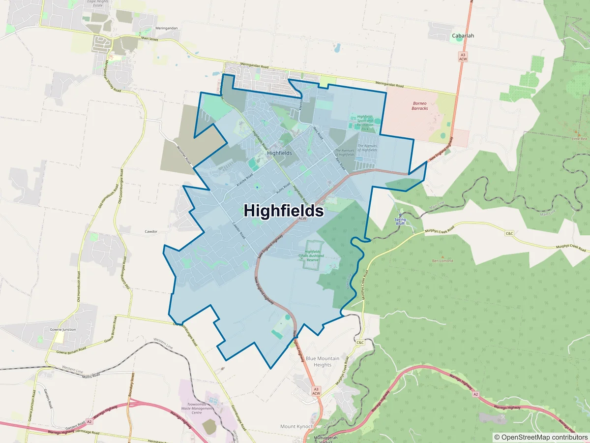 Map of Highfields, QLD, Australia