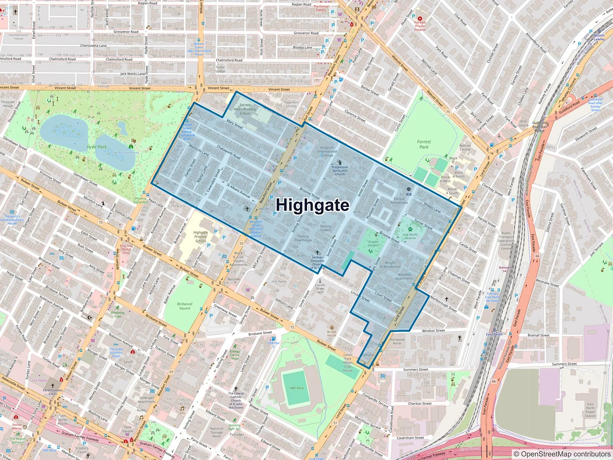 Map of Highgate, WA, Australia