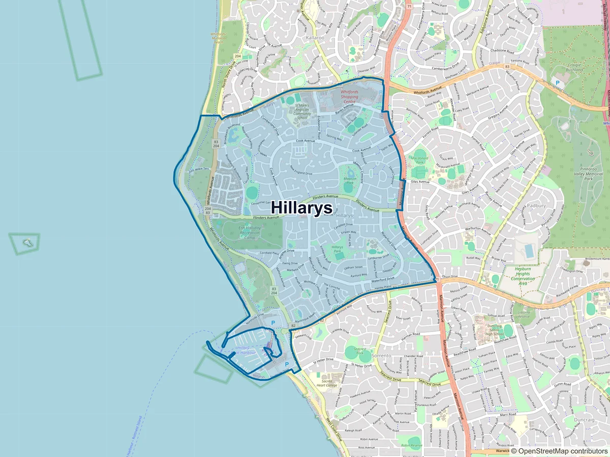 Map of Hillarys, WA, Australia