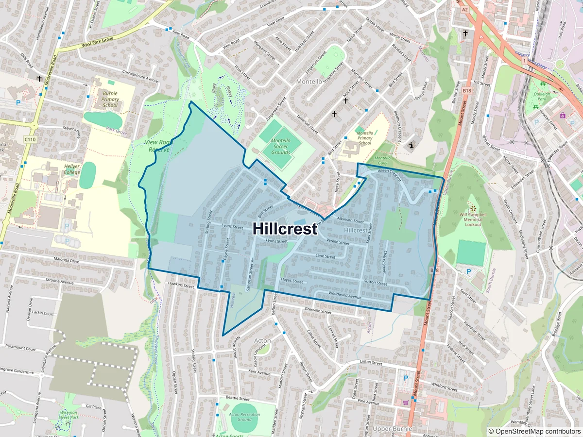 Map of Hillcrest, TAS, Australia