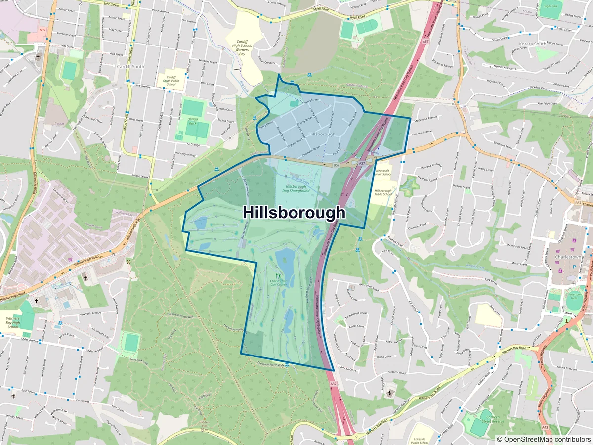 Map of Hillsborough, NSW, Australia