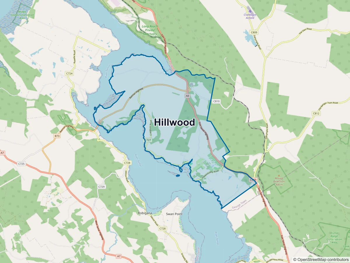 Map of Hillwood, TAS, Australia