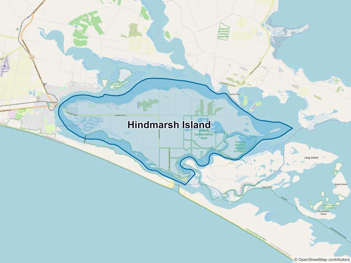 Map of Hindmarsh Island, SA, Australia
