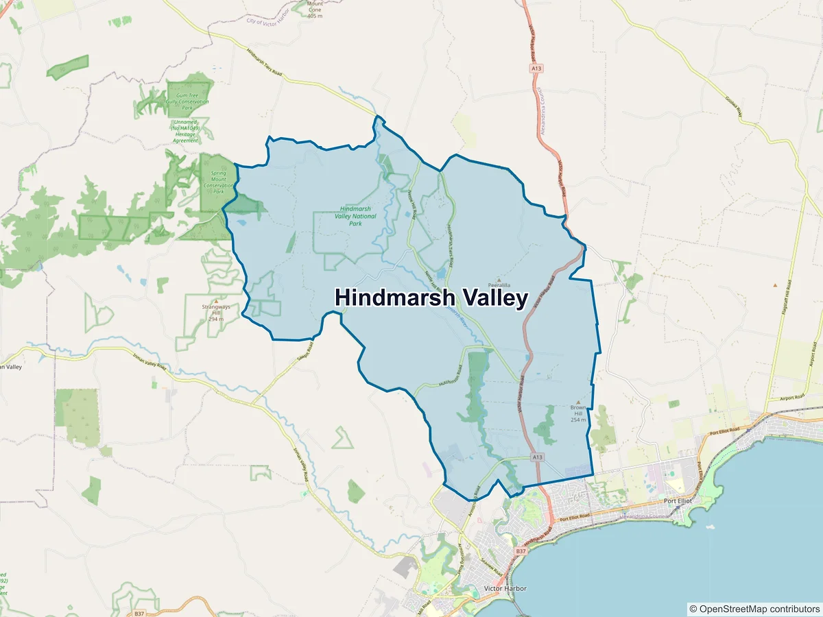 Map of Hindmarsh Valley, SA, Australia