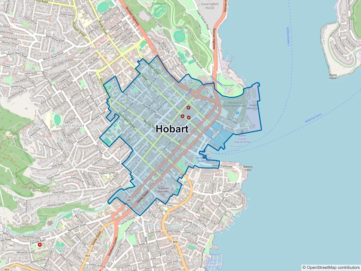 Map of Hobart, TAS, Australia