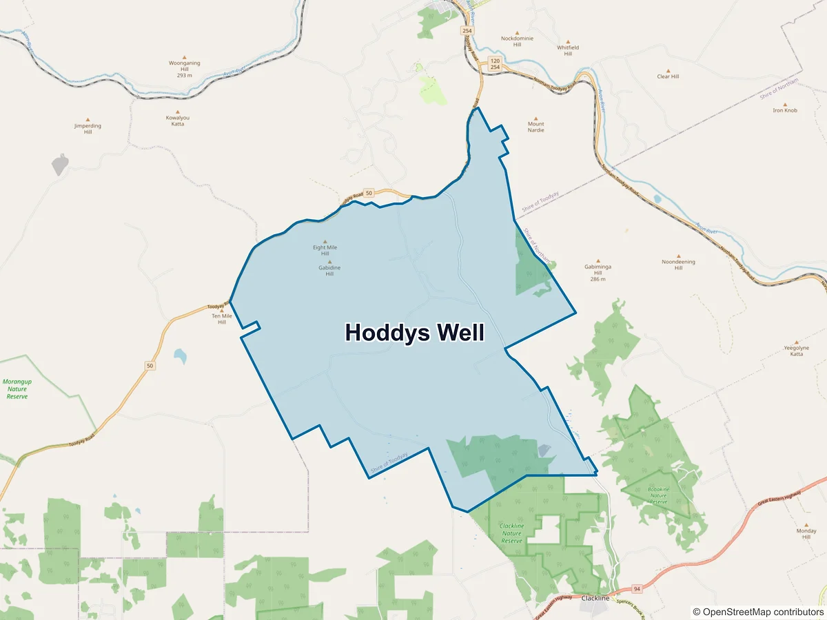Map of Hoddys Well, WA, Australia