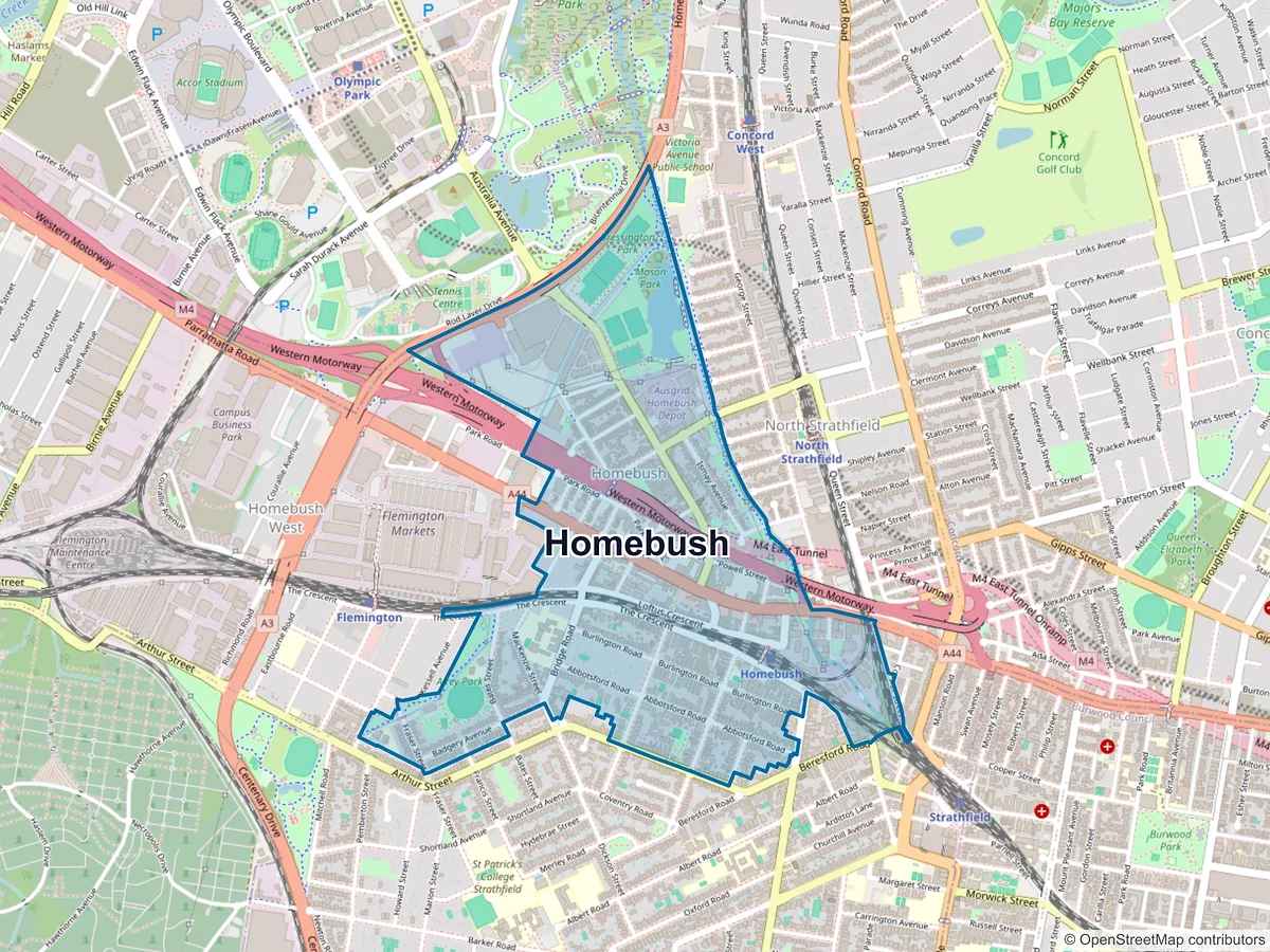 Map of Homebush, NSW, Australia