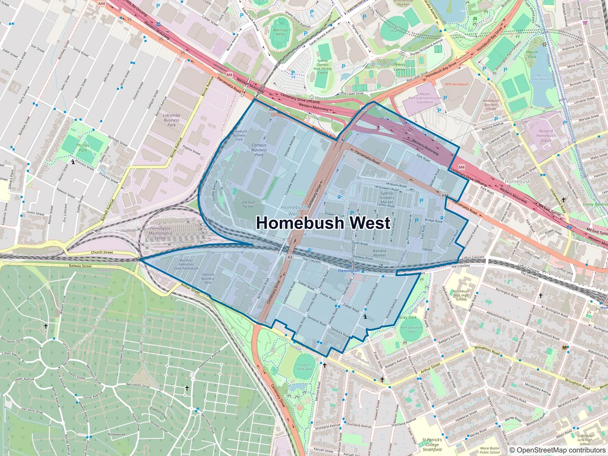 Map of Homebush West, NSW, Australia