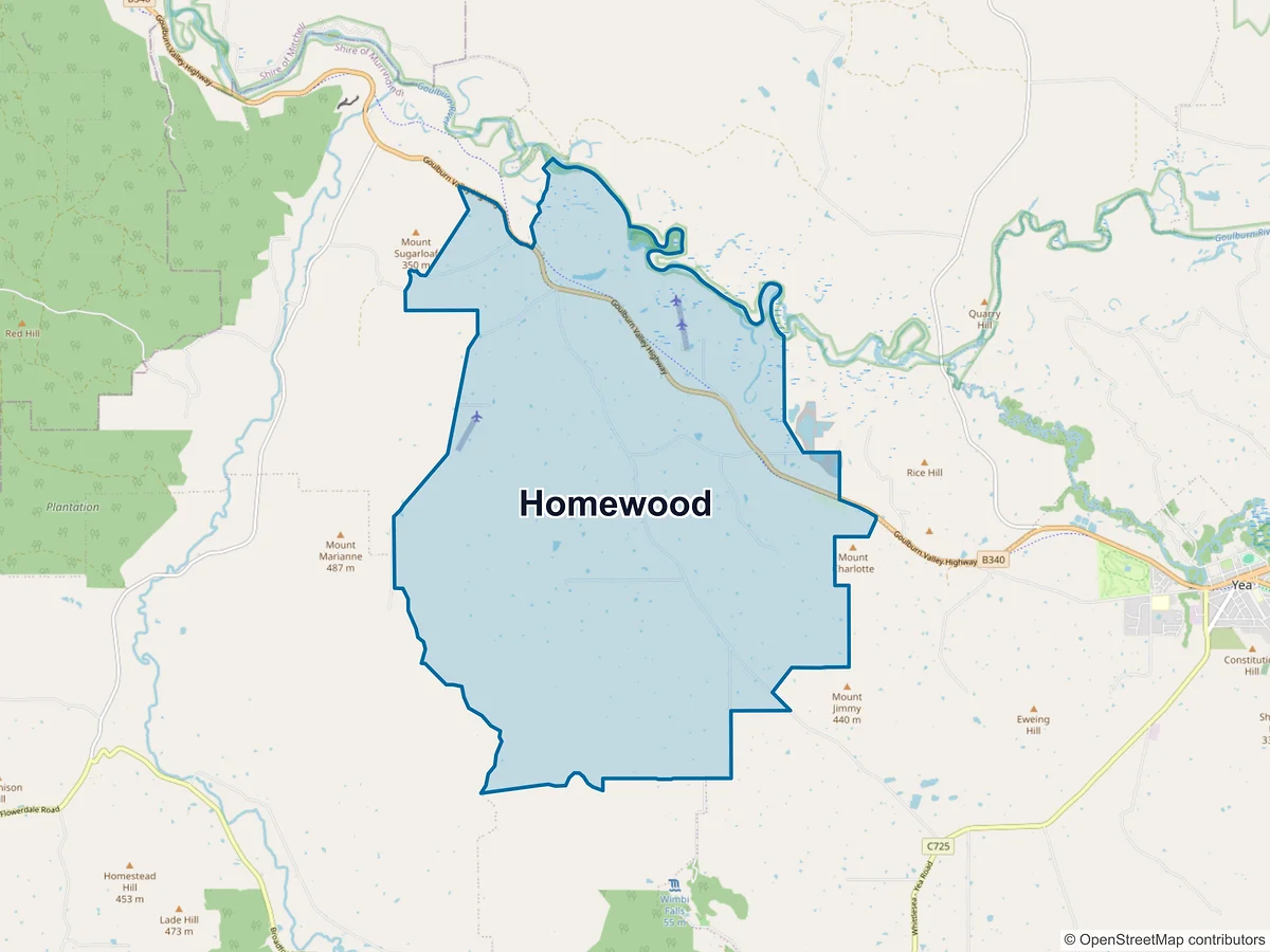 Map of Homewood, VIC, Australia