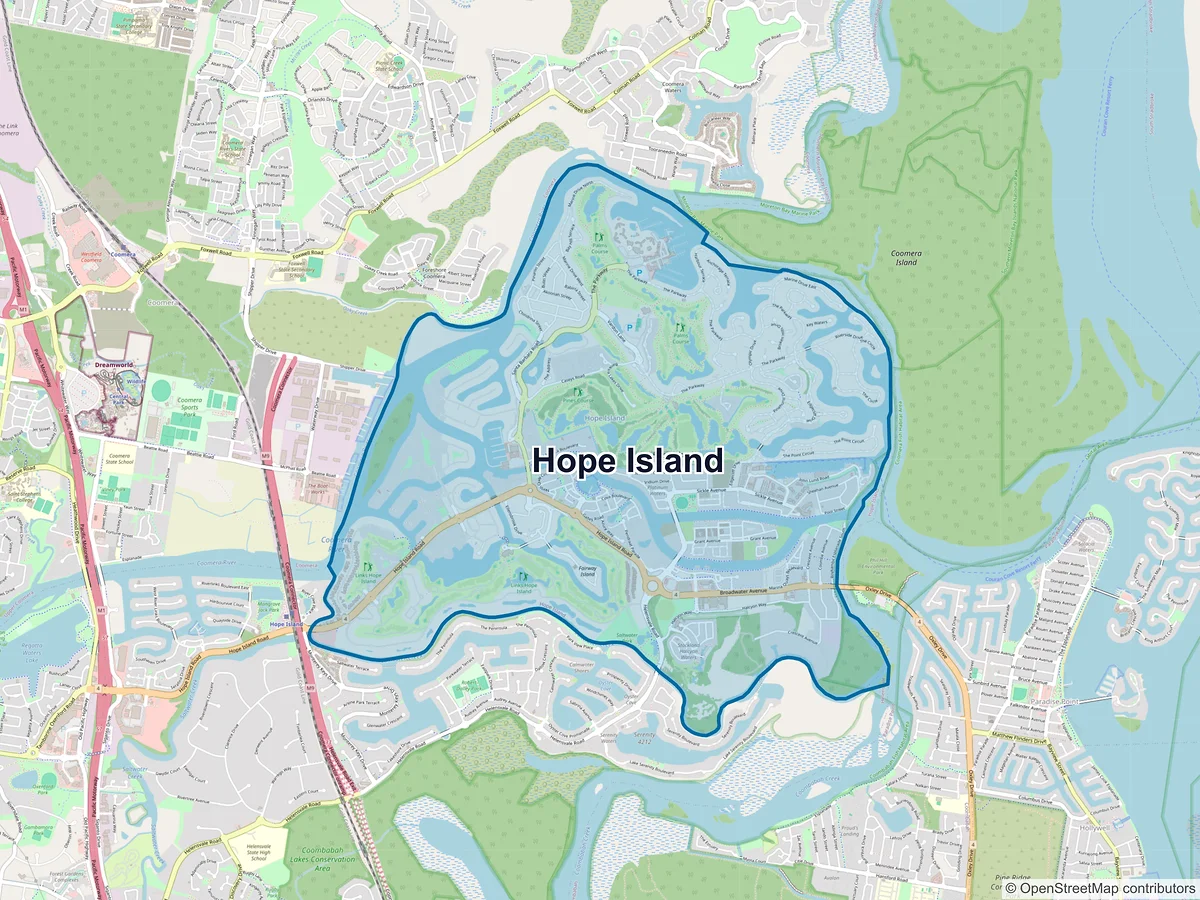 Map of Hope Island, QLD, Australia