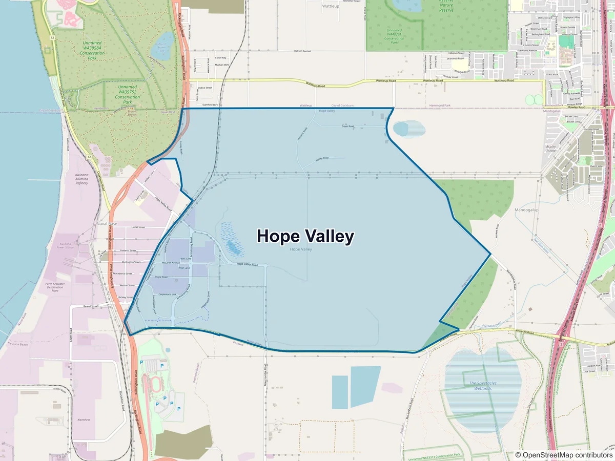 Map of Hope Valley, WA, Australia