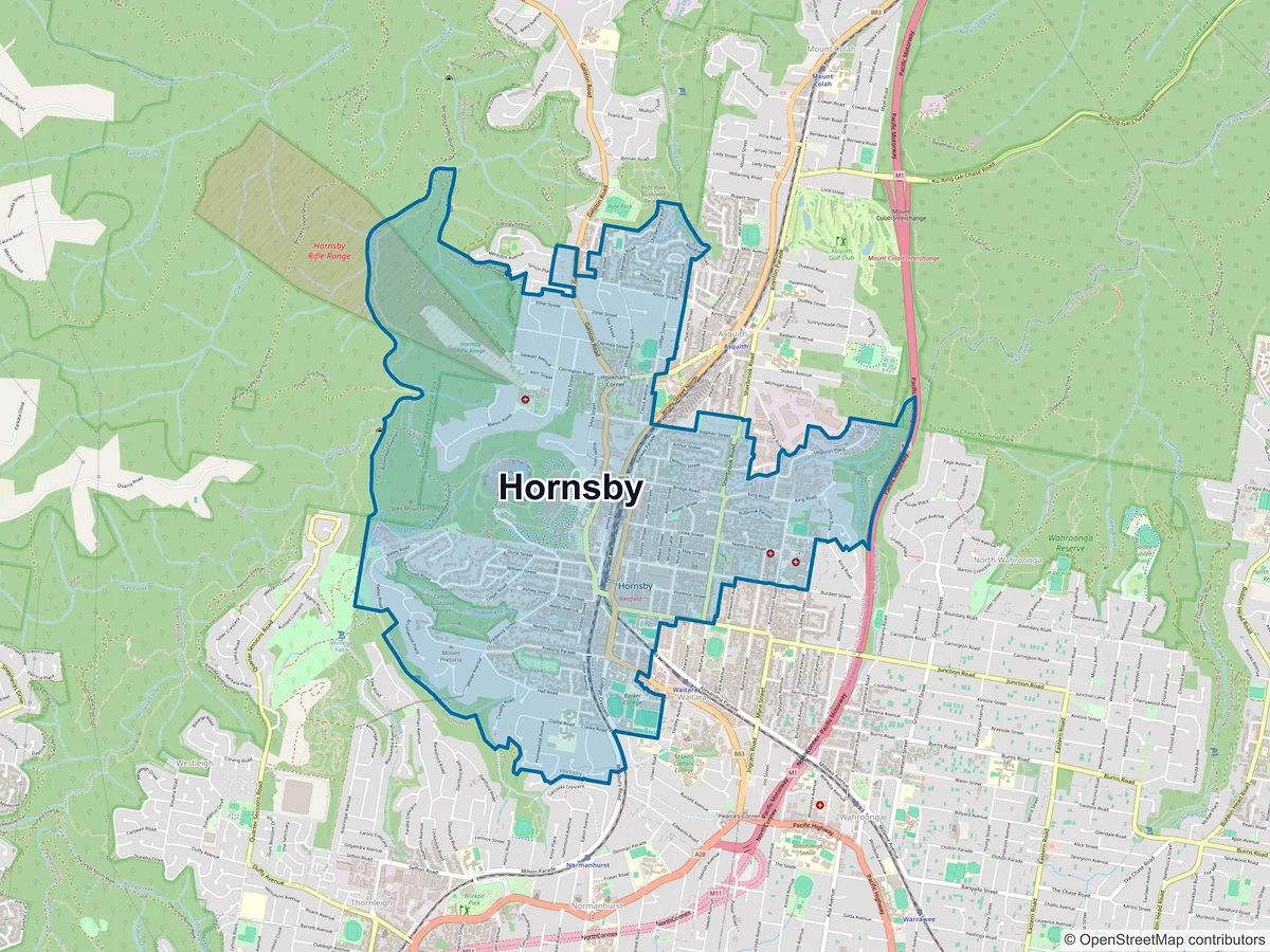 Map of Hornsby, NSW, Australia