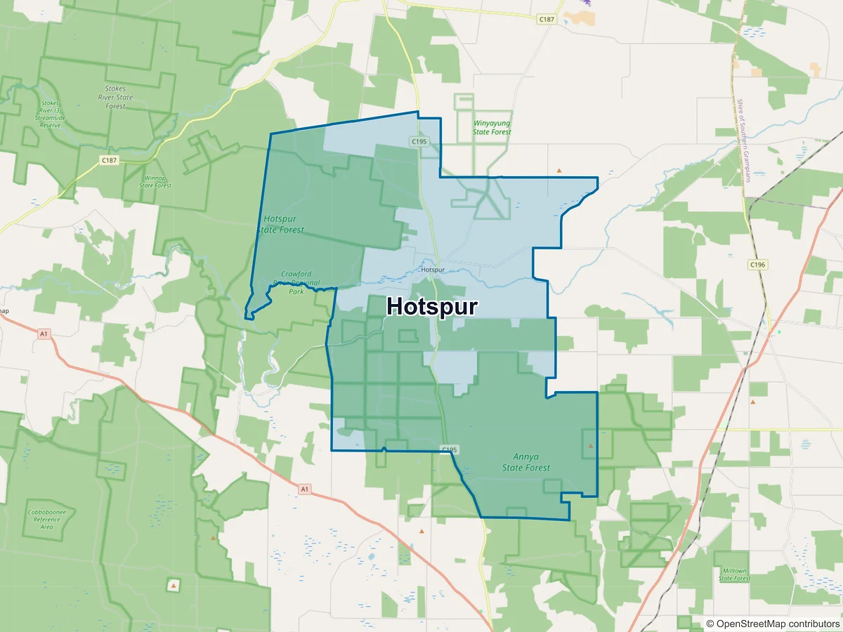 Map of Hotspur, VIC, Australia