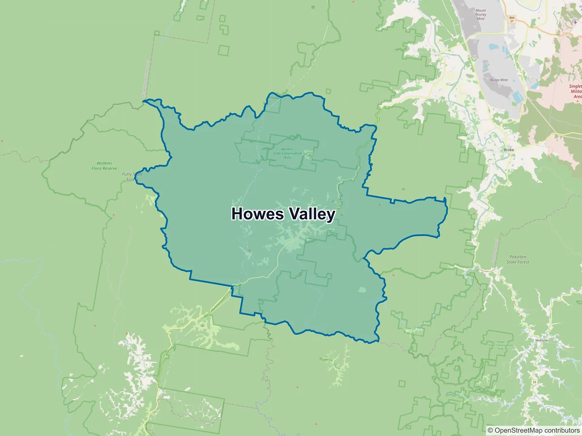 Map of Howes Valley, NSW, Australia