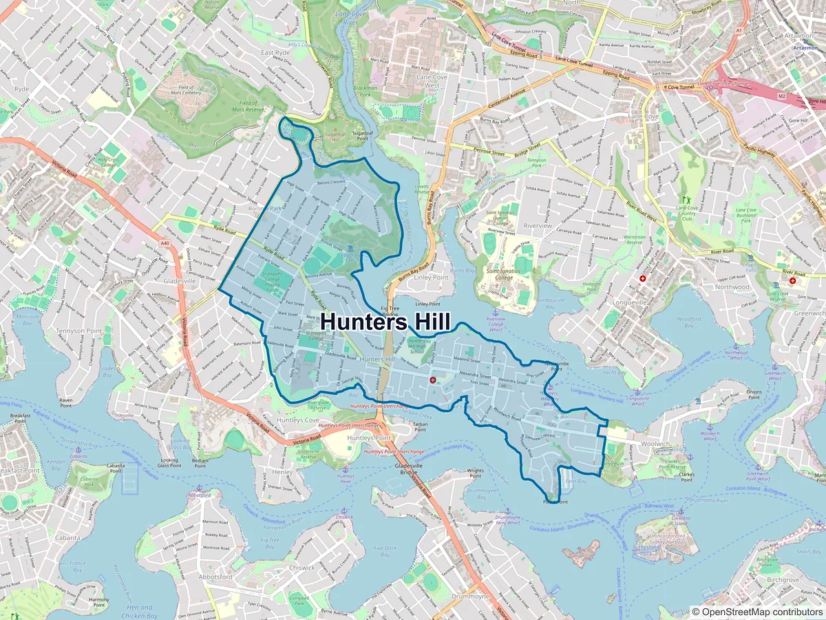 Map of Hunters Hill, NSW, Australia