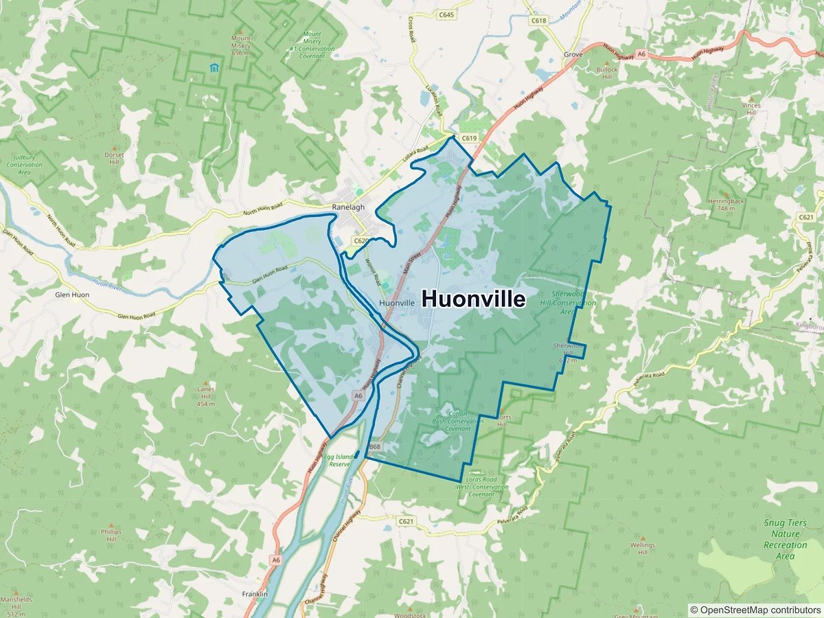 Map of Huonville, TAS, Australia