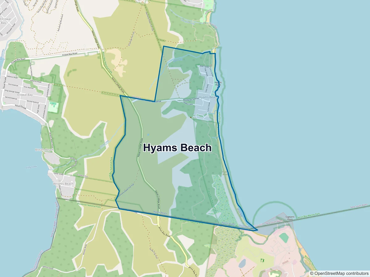 Map of Hyams Beach, NSW, Australia