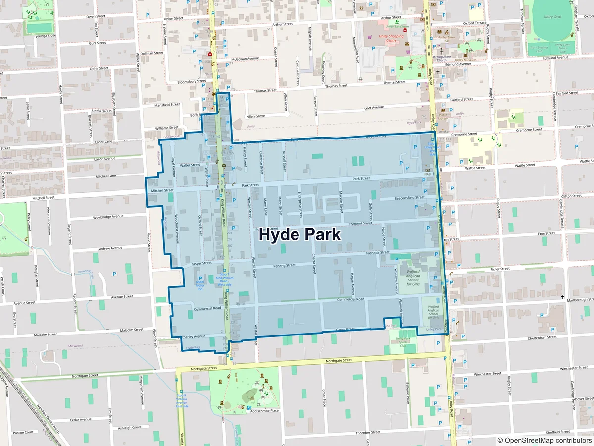 Map of Hyde Park, SA, Australia