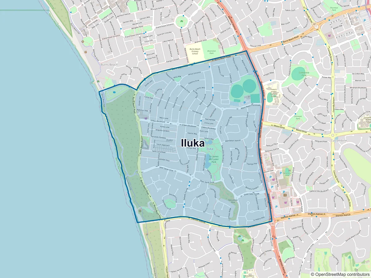 Map of Iluka, WA, Australia