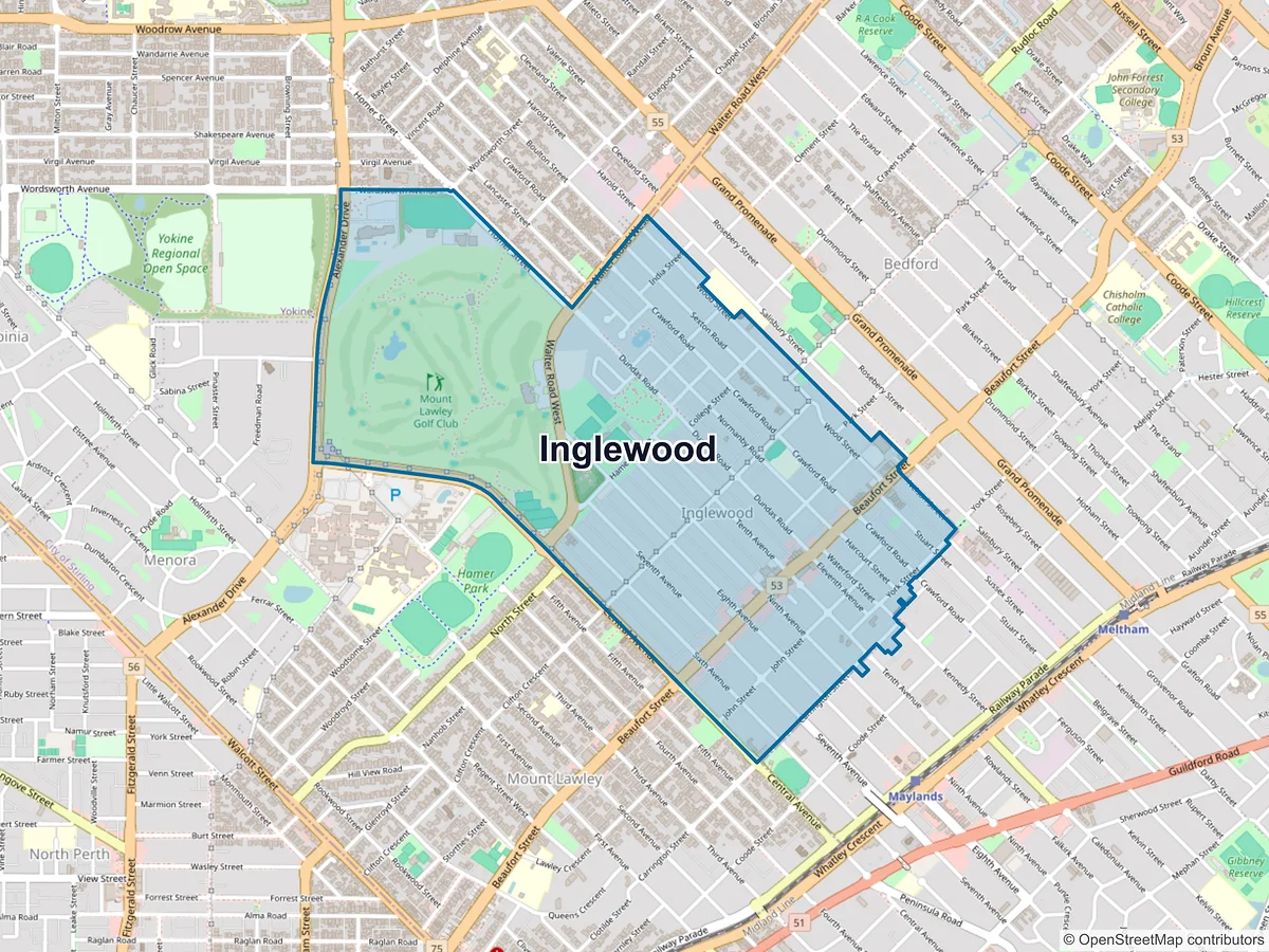 Map of Inglewood, WA, Australia