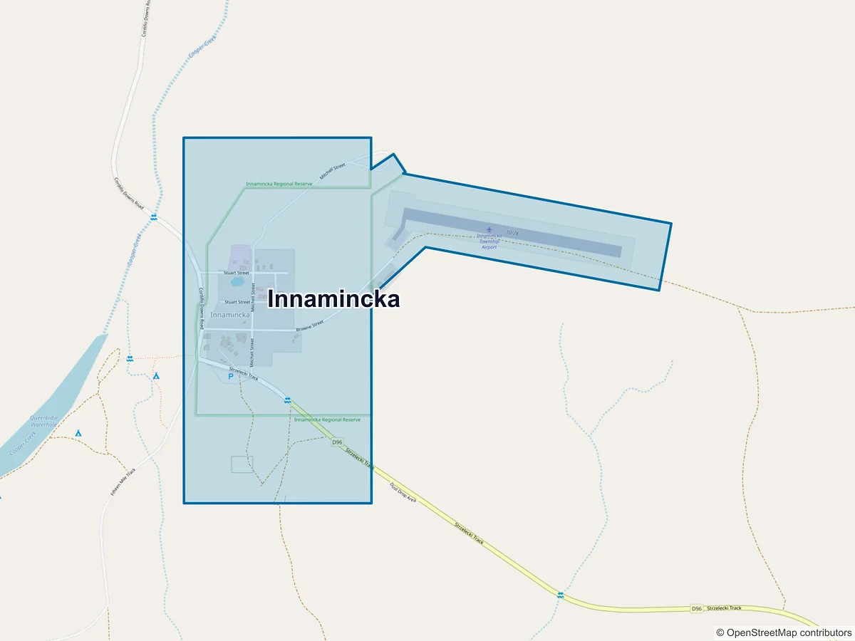 Map of Innamincka, SA, Australia