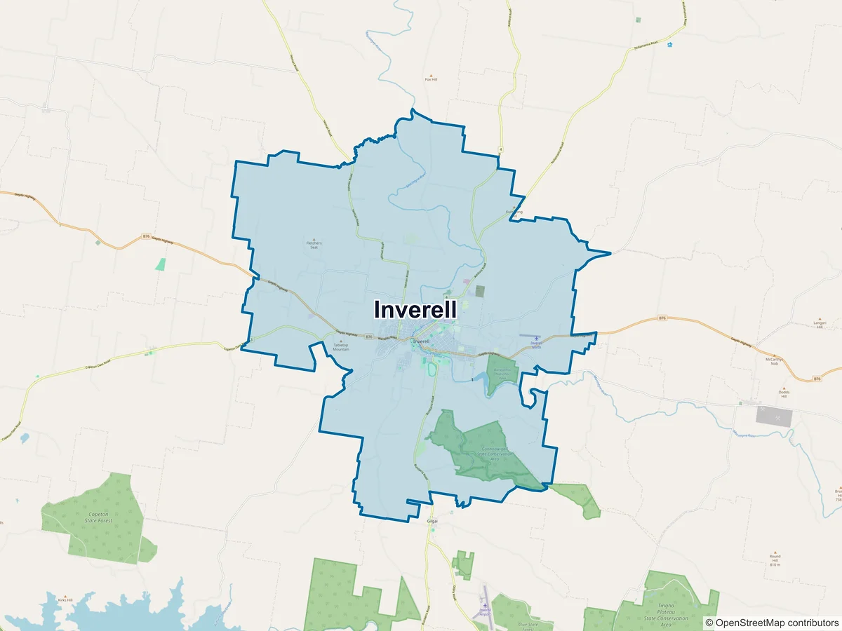 Map of Inverell, NSW, Australia