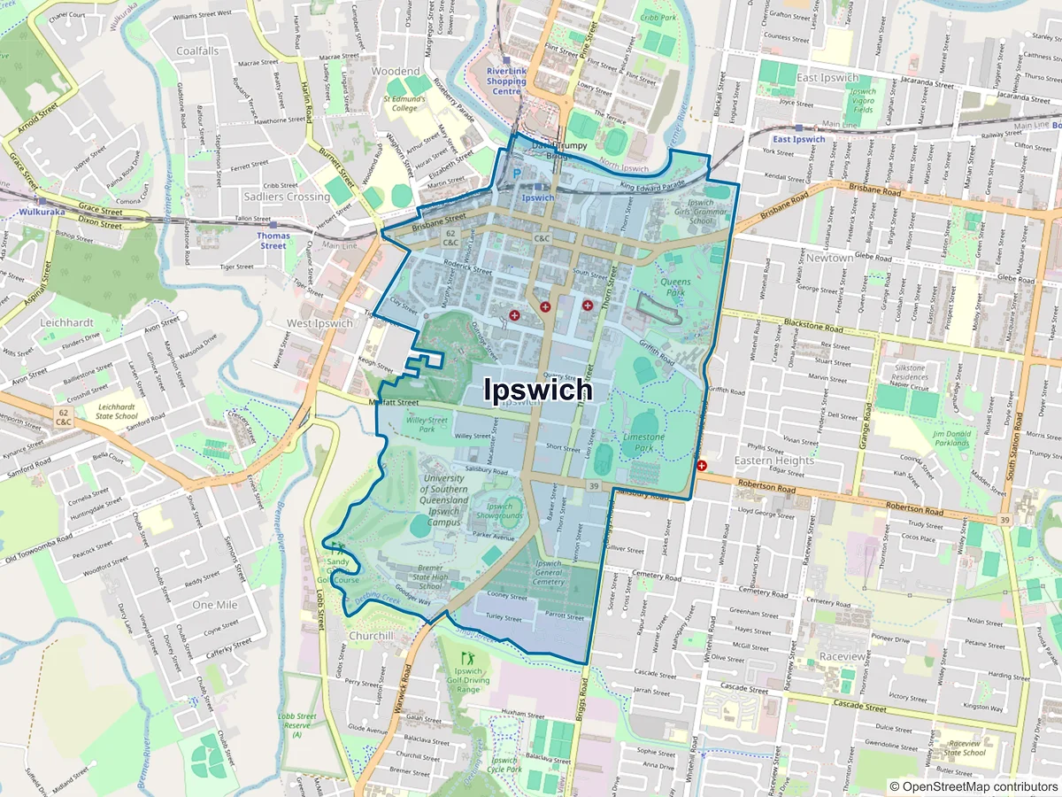 Map of Ipswich, QLD, Australia