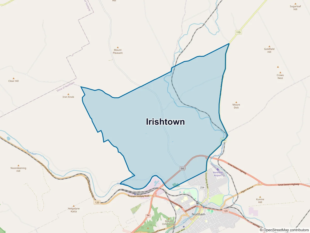 Map of Irishtown, WA, Australia