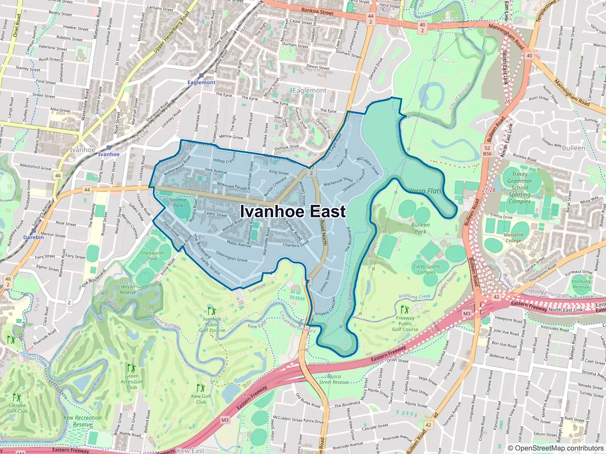 Map of Ivanhoe East, VIC, Australia