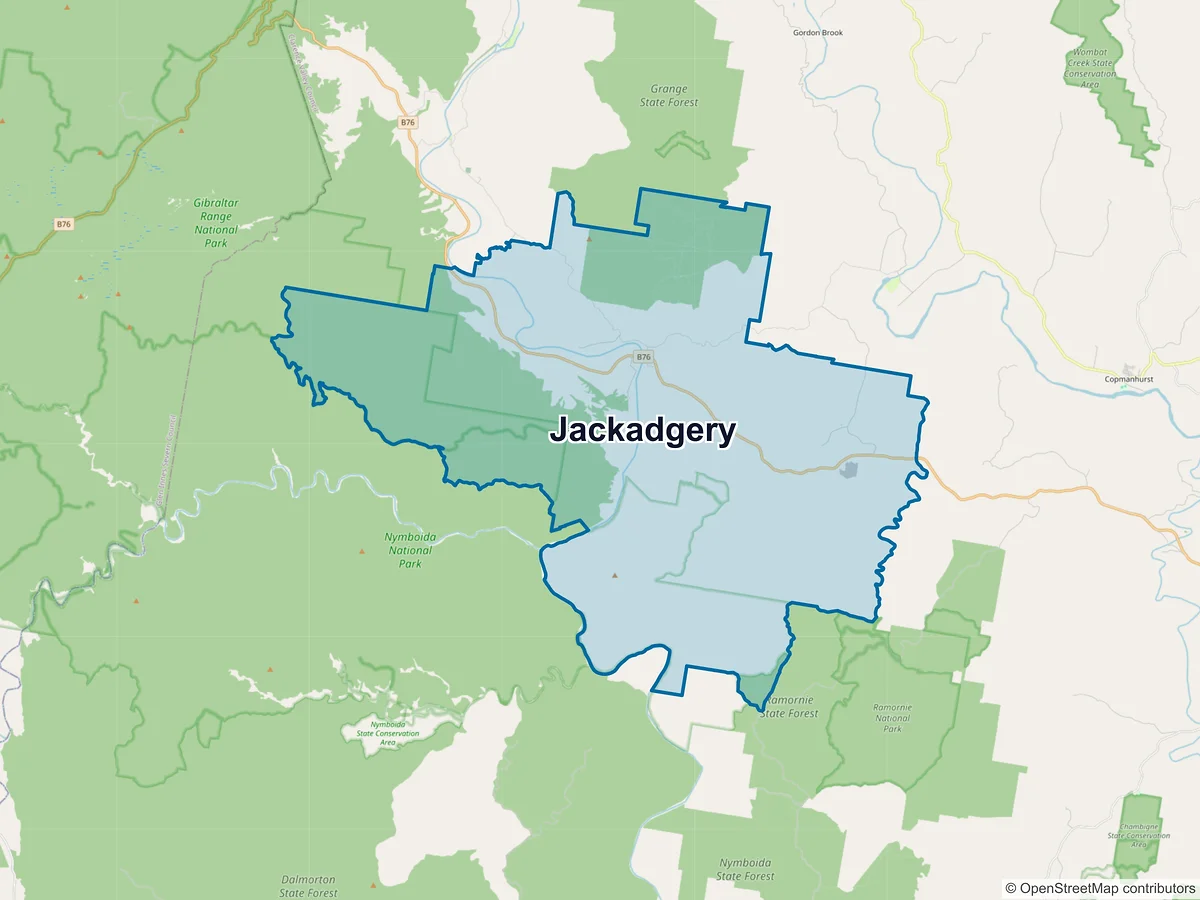 Map of Jackadgery, NSW, Australia