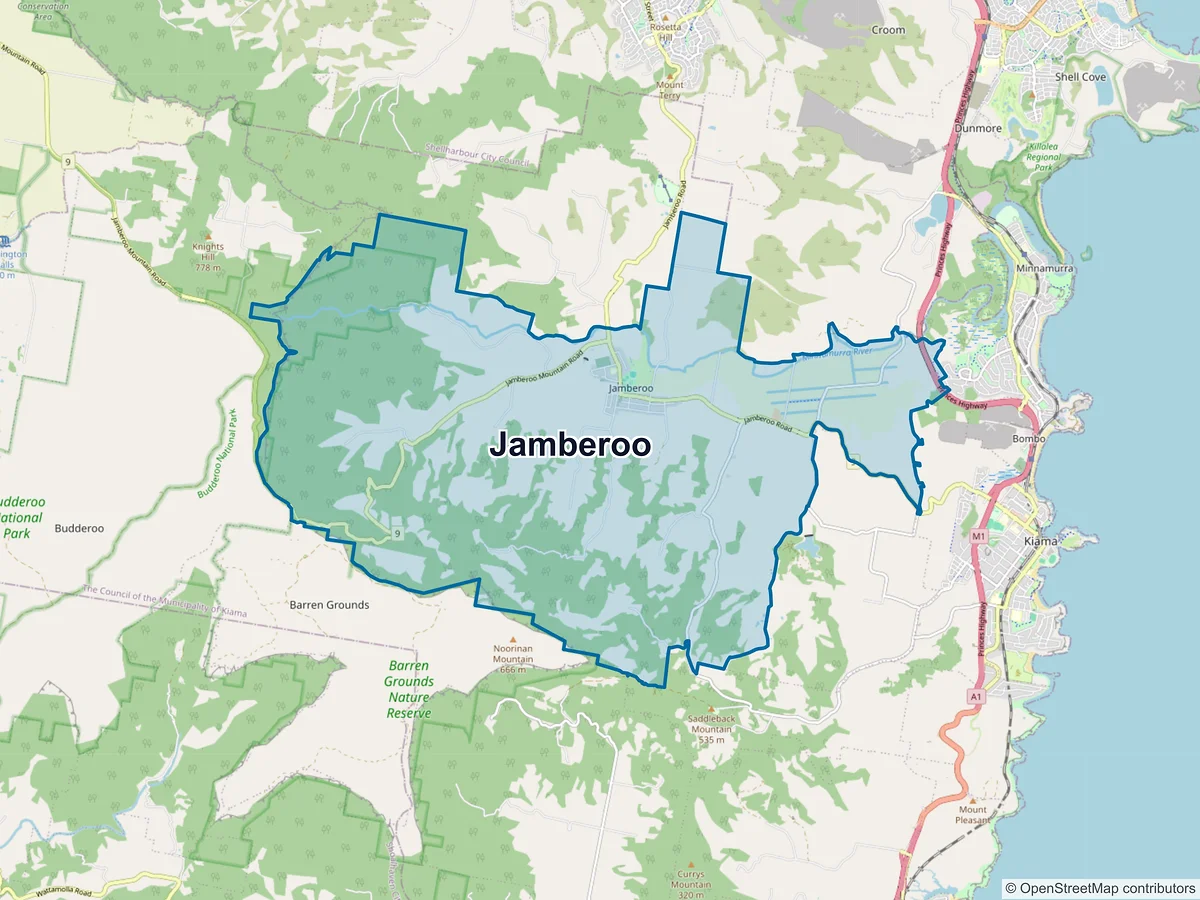 Map of Jamberoo, NSW, Australia