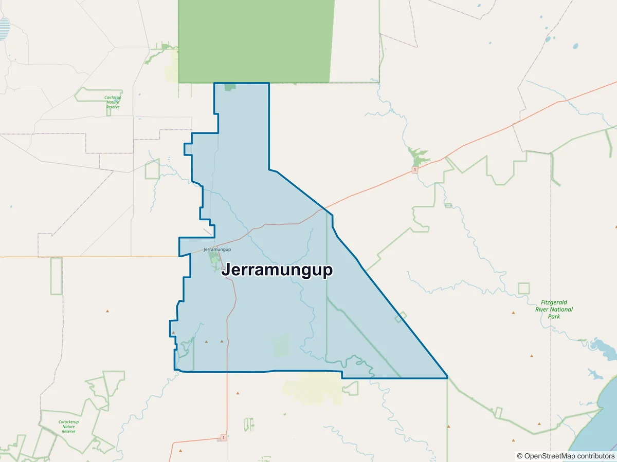Map of Jerramungup, WA, Australia