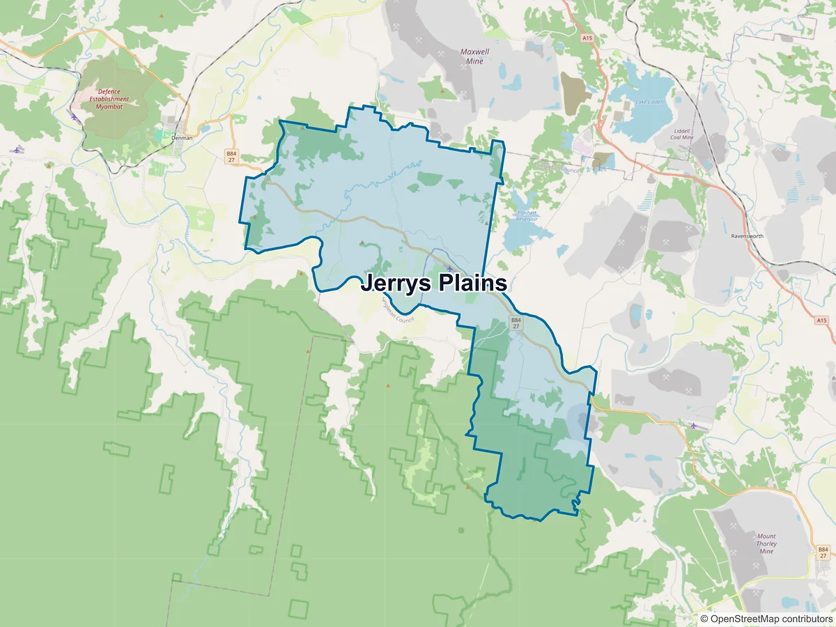 Map of Jerrys Plains, NSW, Australia