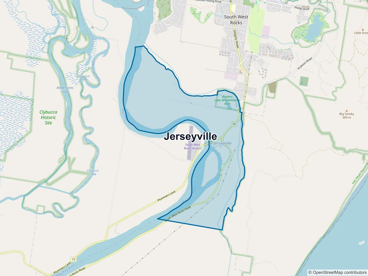 Map of Jerseyville, NSW, Australia