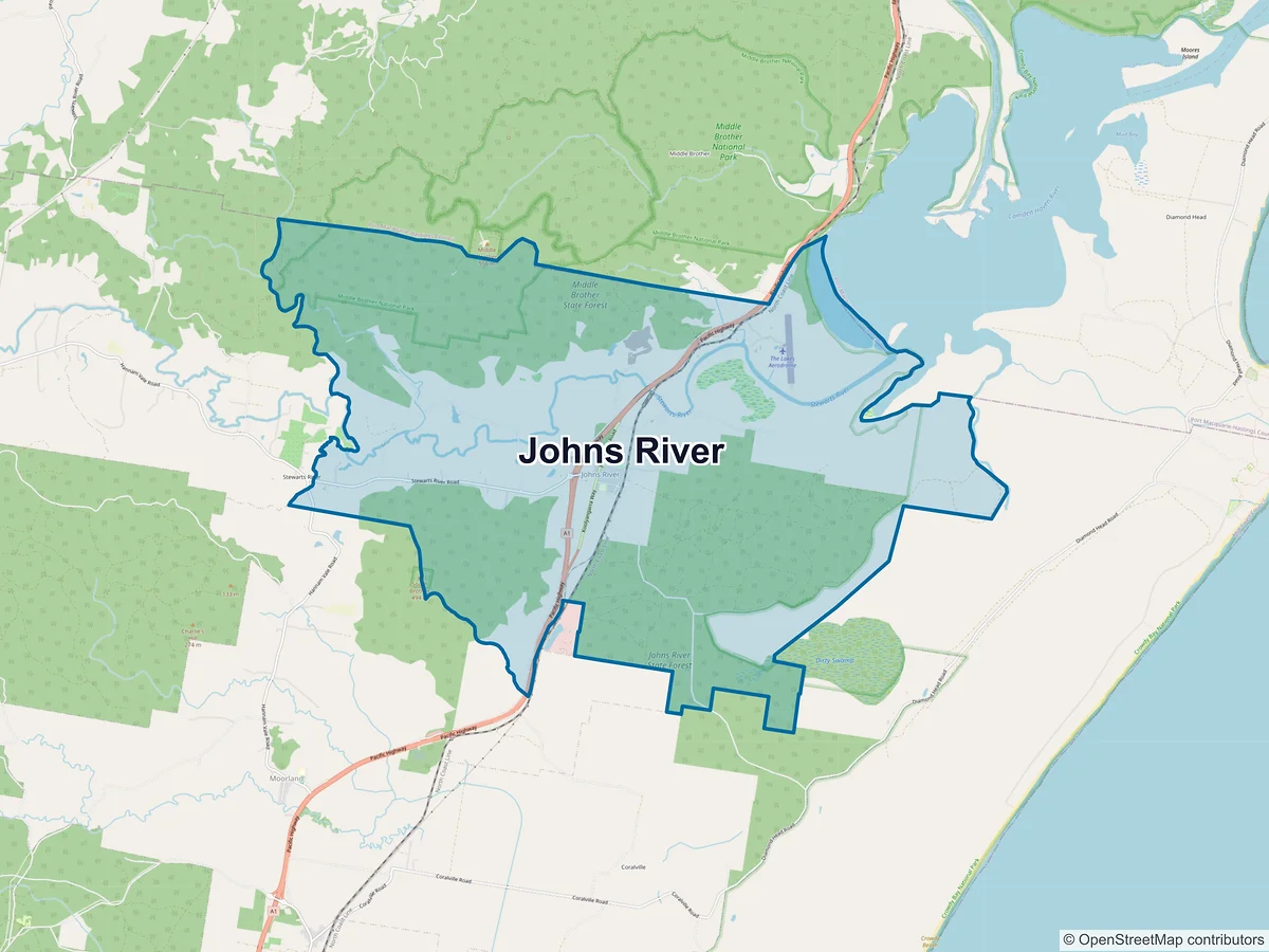 Map of Johns River, NSW, Australia
