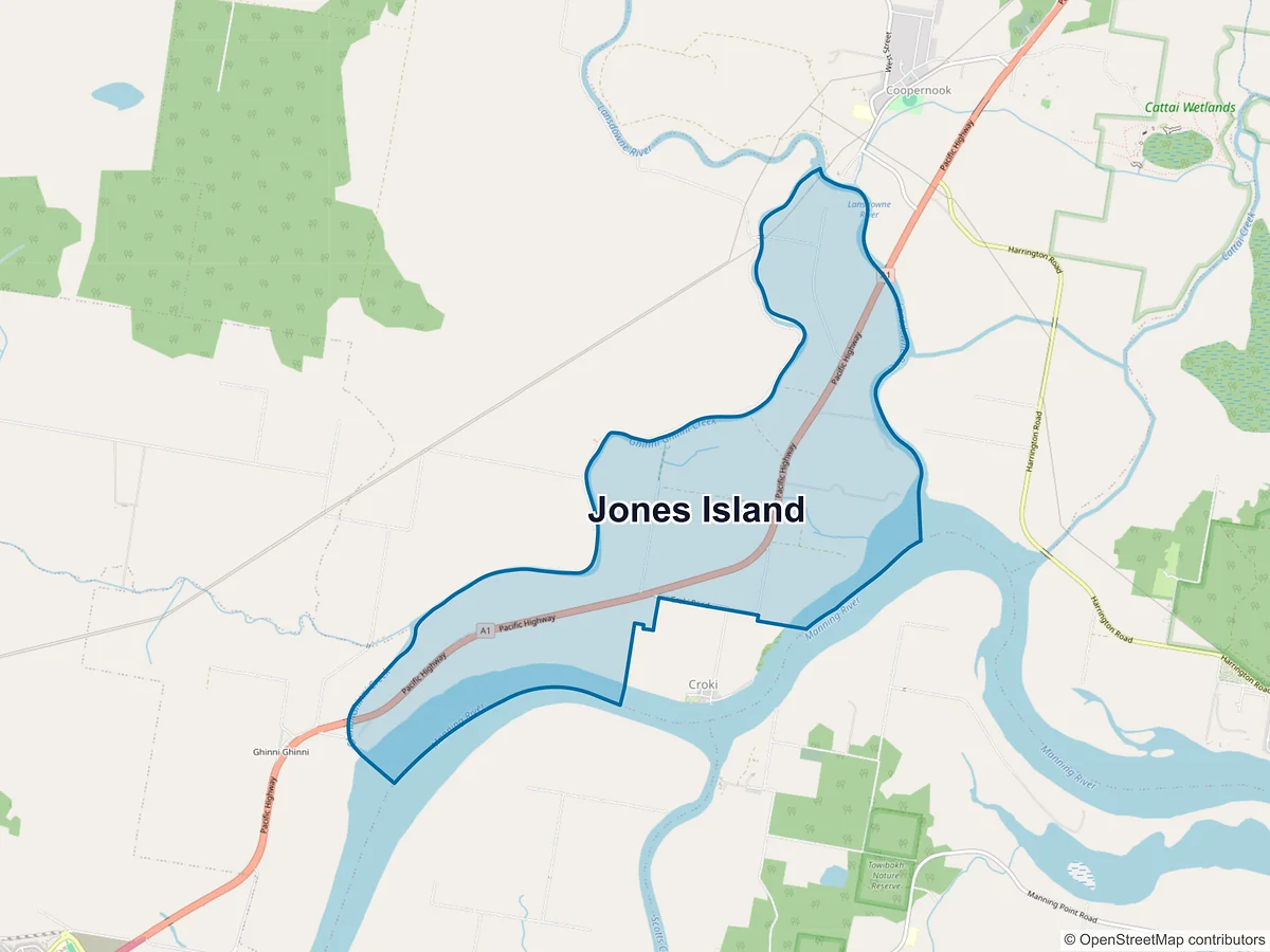 Map of Jones Island, NSW, Australia
